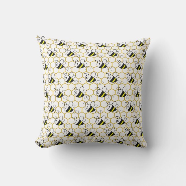Honeybee Honeycomb Black Yellow White Pattern  Throw Pillow (Front)