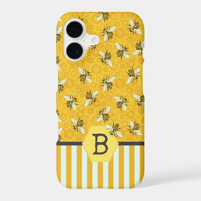 Honeybee Honeycomb Bumble Bee Monogram Pattern Iphone Case (Back)