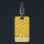 Honeybee Honeycomb Bumble Bee Monogram Pattern Luggage Tag<br><div class="desc">This sweet honeybee luggage tag shows a cute bee pattern over a light, bright honeycomb background. The yellow and black bees have gossamer white-blue wings that are spread out like they're ready to fly. The background is a pretty golden beehive honeycomb pattern. Below that, there is a honeycomb shape for...</div>