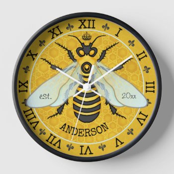 Honeybee Honeycomb French Bee Bumblebee Custom Clock by FancyCelebration at Zazzle