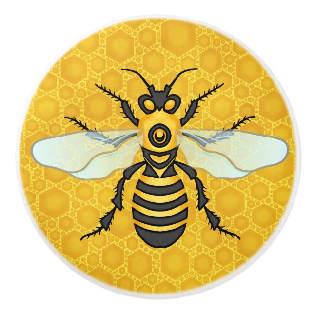 Honeybee Honeycomb Large Bee Apiary Ceramic Knob (Front)