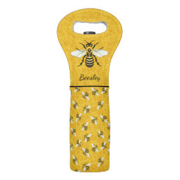 Honeybee Honeycomb Pretty Bee Hive | Custom Name Wine Bag