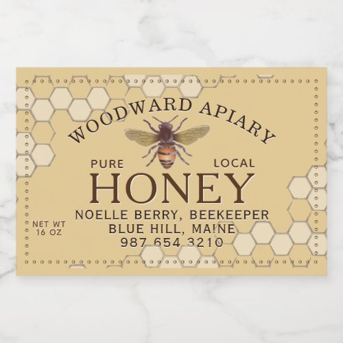 Honeybee Honeycomb Pure Local Honey Yellow Food Label