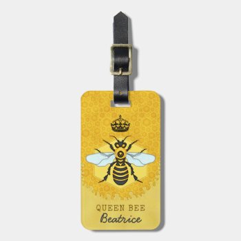 Honeybee Honeycomb Queen Bee Bumblebee Custom Name Luggage Tag by FancyCelebration at Zazzle