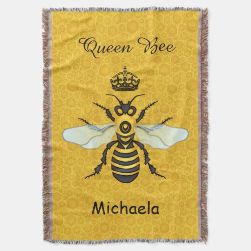 Honeybee Honeycomb Queen Bee Cute Personalized Throw Blanket