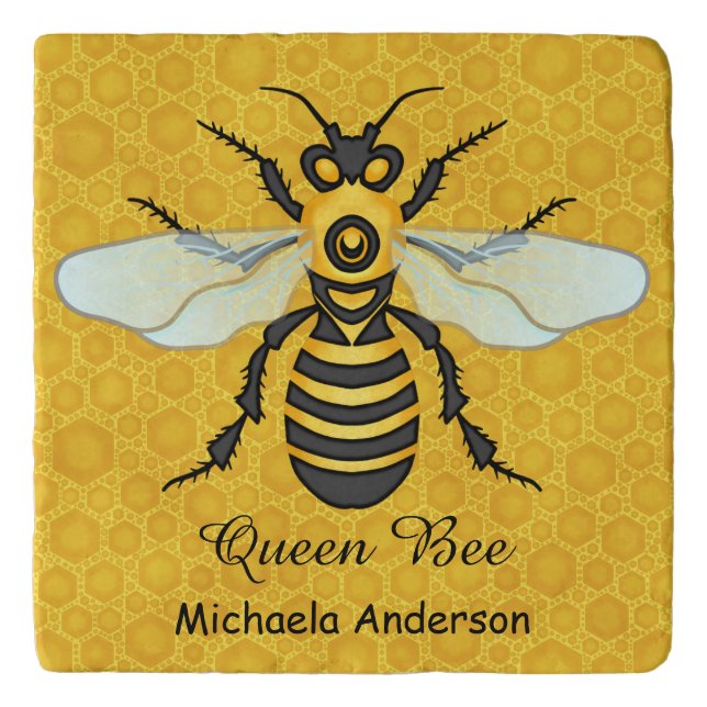 Honeybee Honeycomb Queen Bee Personalized Kitchen Trivet (Front)
