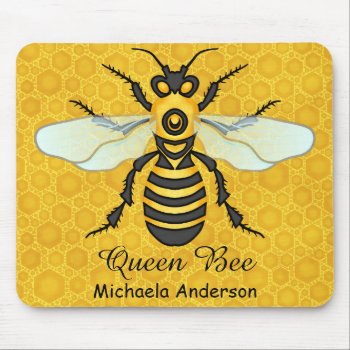 Honeybee Honeycomb Queen Bee Personalized Name Mouse Pad by FancyCelebration at Zazzle