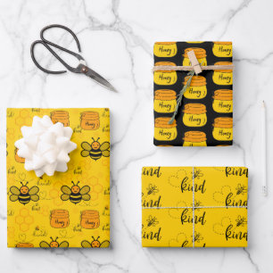 Honeybee Honeycomb Wrapping Paper Set of 3