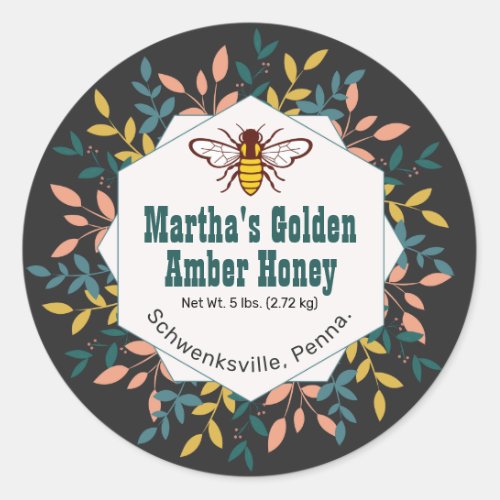 Honeybee Logo Wreath Black Honey Jar Stickers