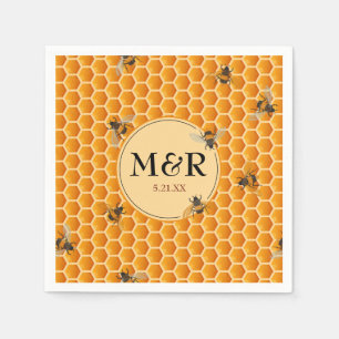 Honeybee Monogram Initials Gold Wedding Napkins