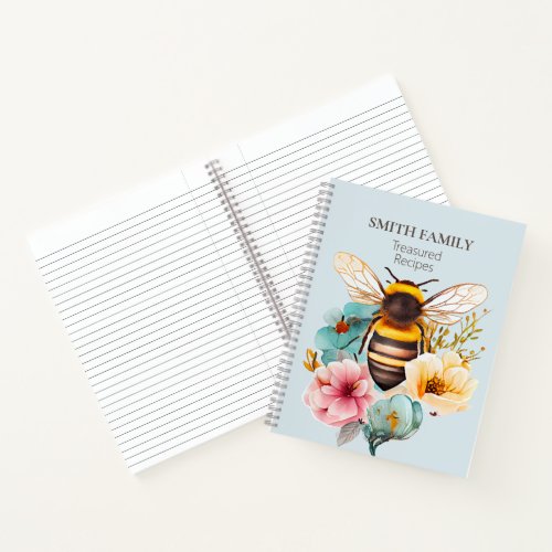 Honeybee Nature Floral Family Name Recipe Notebook