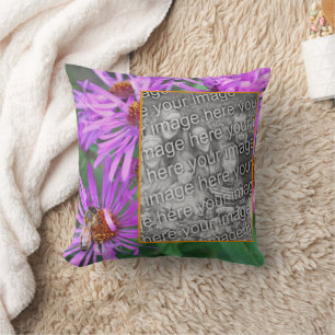 Honeybee On Aster Flower Create Your Own Photo  Throw Pillow