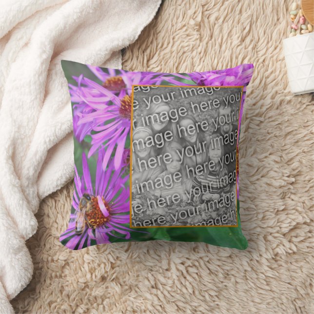 Honeybee On Aster Flower Create Your Own Photo  Throw Pillow (Blanket)