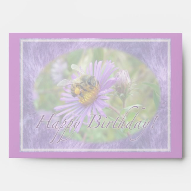 Honeybee on Asters Wildflower Birthday Envelope (Front)