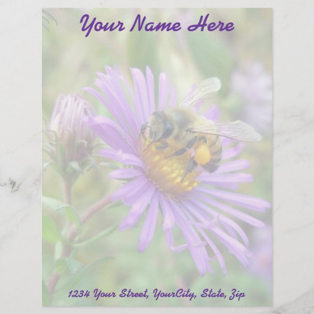 Honeybee on Fall Asters Wildflower Letterhead. Letterhead (Front)