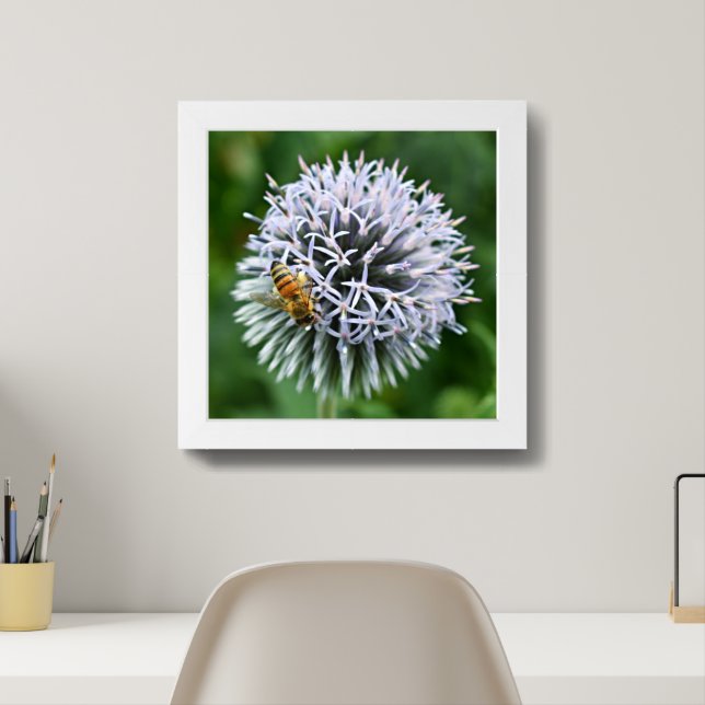 Honeybee on Globe Thistle Floral Framed Art (Home Office)