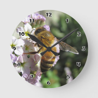 Honeybee on Heliotrope Round Wall Clock