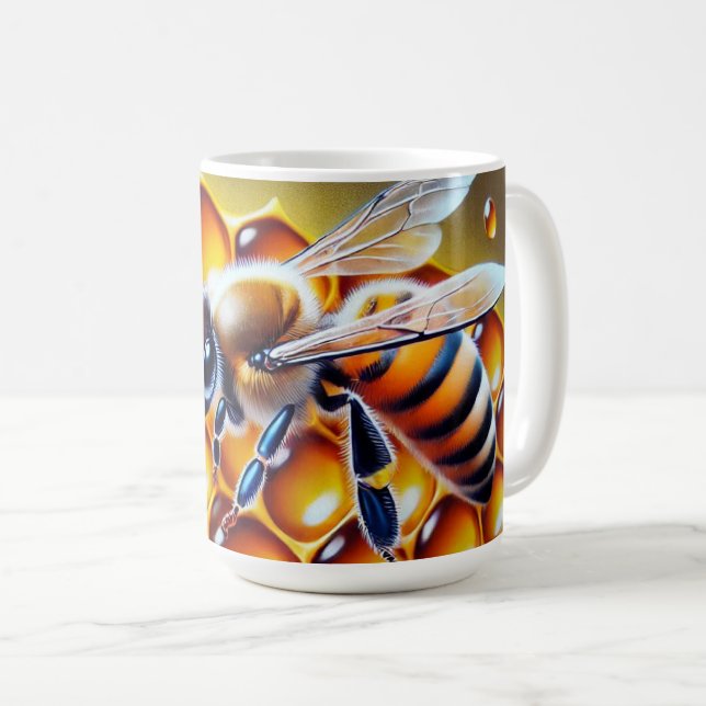 Honeybee on Honeycomb With Dripping Golden Honey Coffee Mug (Front Right)