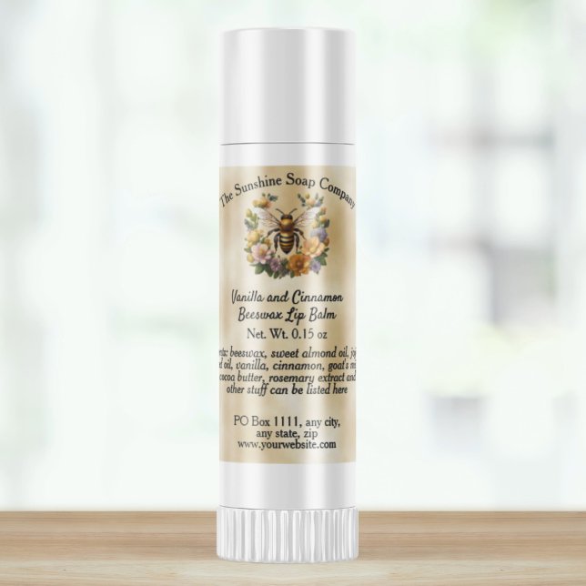 Honeybee on Parchement Lip Balm Tube Label (Creator Uploaded)