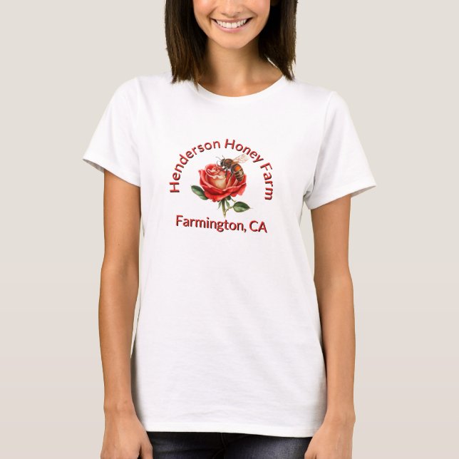 Honeybee on Rose Honey Business Promotional T-Shirt (Front)