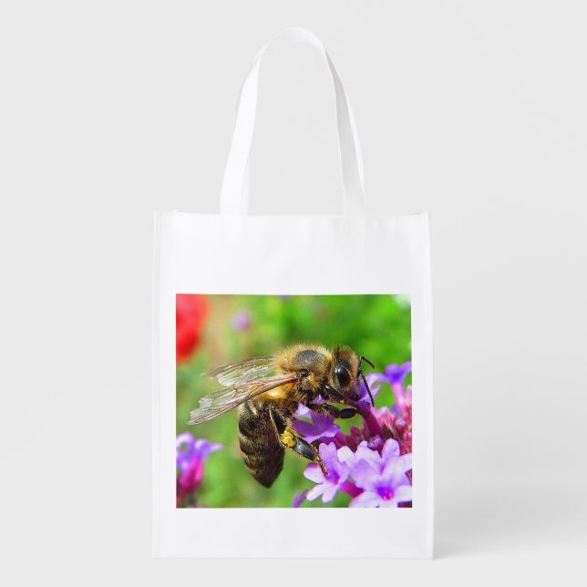 Honeybee on Verbena Reusable Grocery Bag (Front)