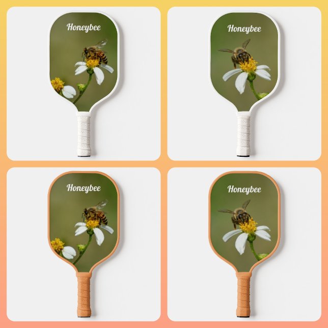 HoneyBee on White Daisy Flower Green Pickleball Paddle (Creator Uploaded)