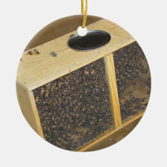 Honeybee Package Ceramic Ornament (Front)