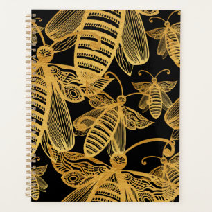 Honeybee Pattern Elegant Gold Black Planner