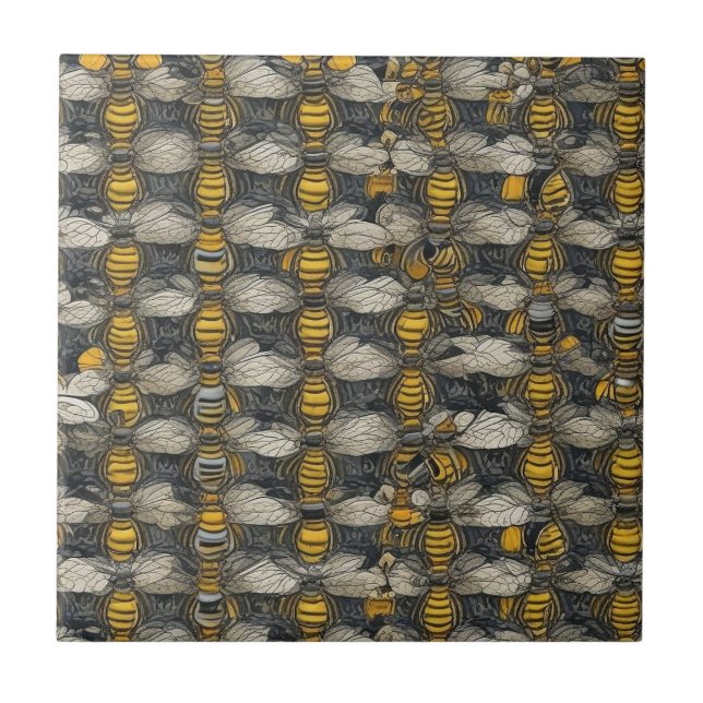 HoneyBee Pattern Rustic Nature Ceramic Tile (Front)