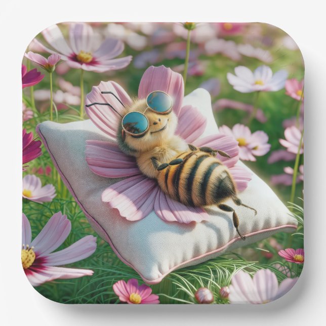 Honeybee Resting On a Pillow Paper Plates (Front)