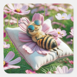 Honeybee Resting On a Pillow Square Sticker