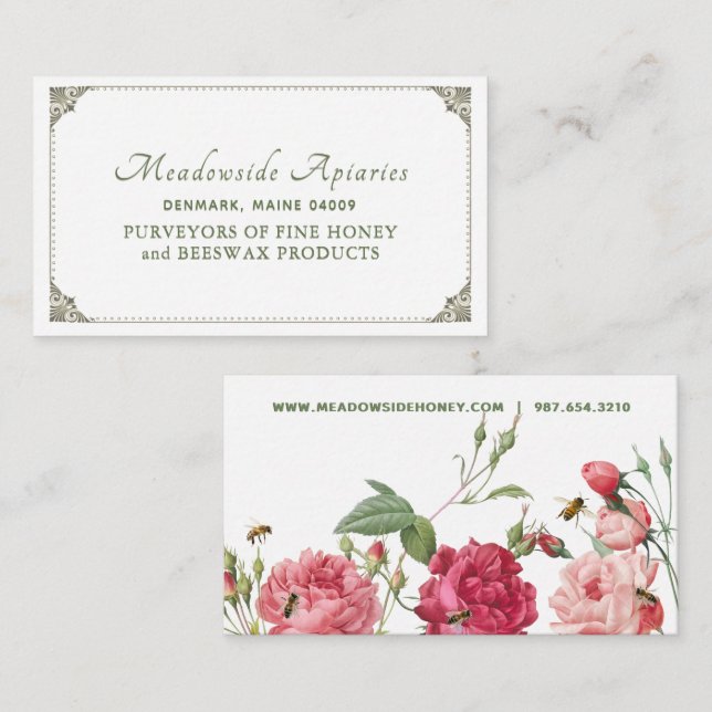 Honeybee & Rose Elegant Beekeepers Enclosure Card  (Front/Back)