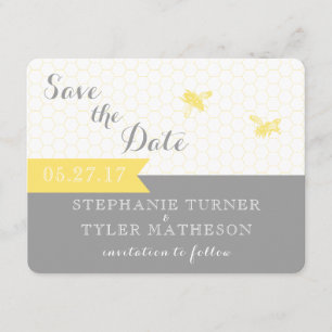 Honeybee Save the Date Card- Gray and Yellow
