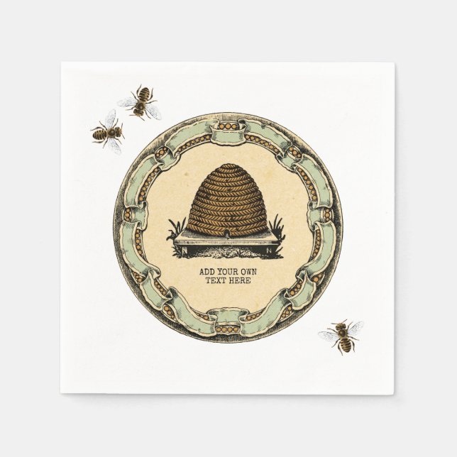 Honeybee Skep and Vintage Frame Napkins (Front)