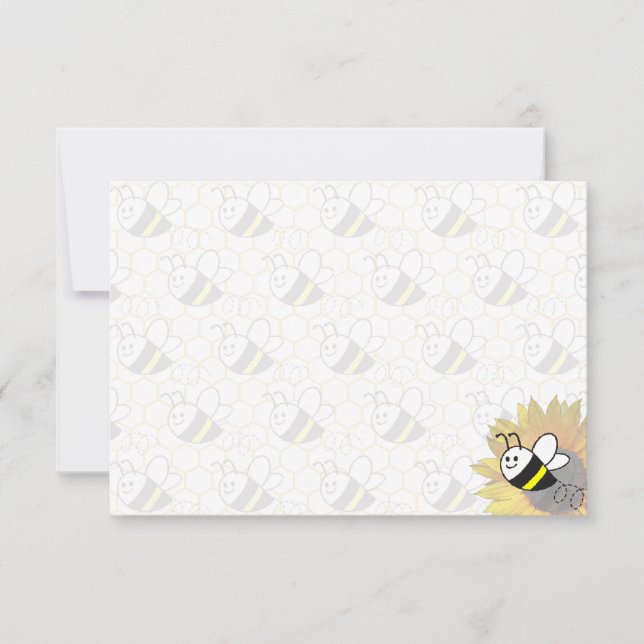 Honeybee Sunflower Drawing Blank Note Card (Front)