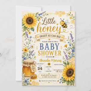 Honeybee Sweet Bee Sunflowers Wildflower Invitation