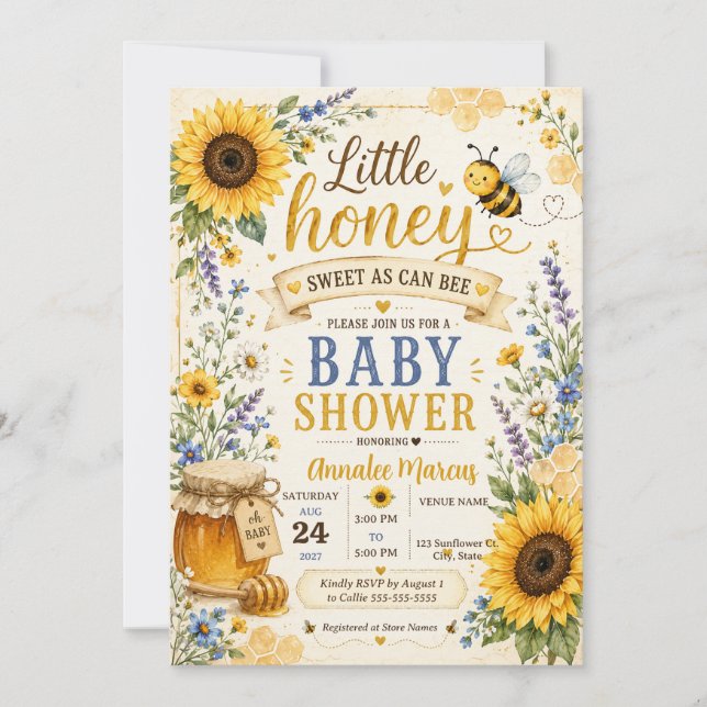 Honeybee Sweet Bee Sunflowers Wildflower Invitation (Front)