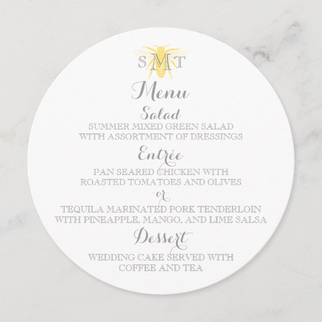 Honeybee Wedding Round Menu (Front)