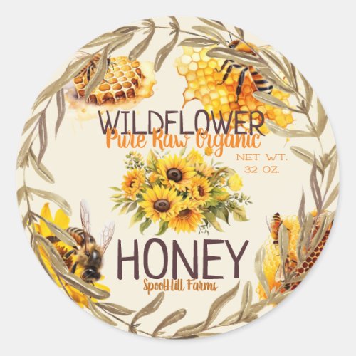 Honeybee Wildflower Honey Jar Lid Labels
