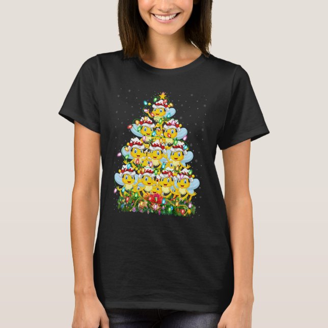 Honeybee   Xmas Lights Santa Honeybee Christmas Tr T-Shirt (Front)