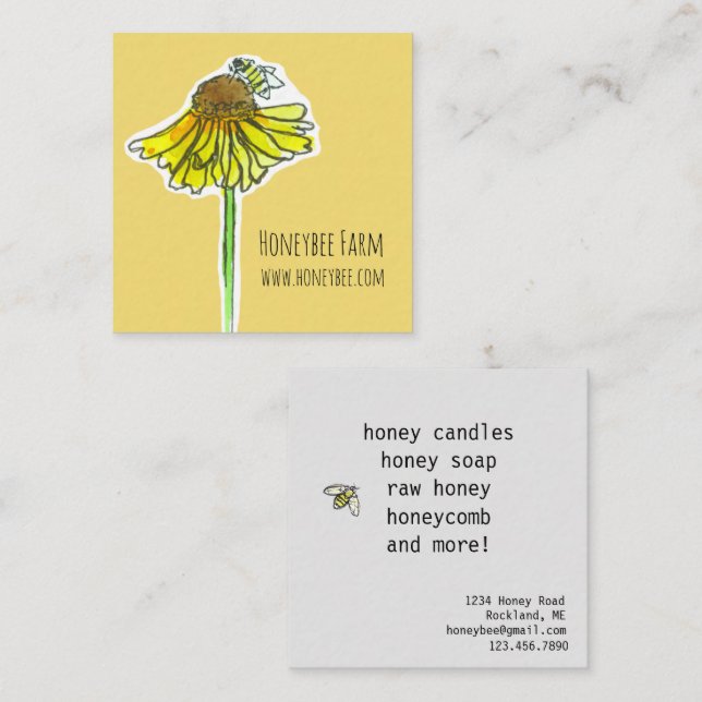 Honeybee Yellow Wildflower Soap Candles Honeycomb Square Business Card (Front/Back)