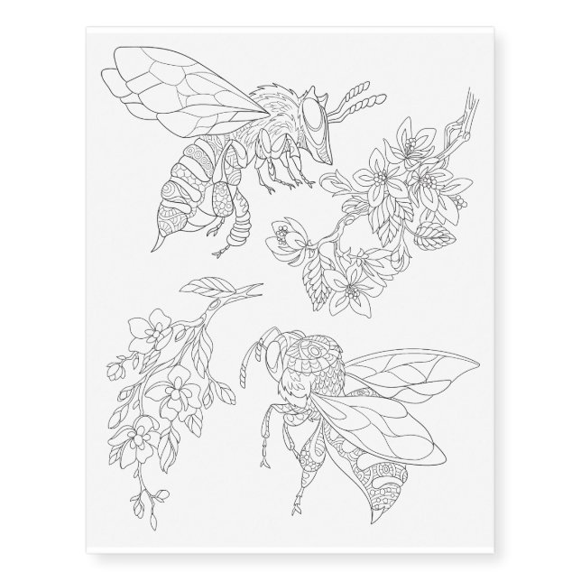 Honeybees and Blossom Branches Temporary Tattoos (Front)