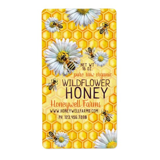 Honeybees Apiary Wildflower Honey Bees Flowers Jar Label