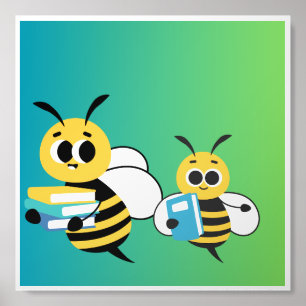 Honeybees & Books Framed Poster – Whimsical canvas Acrylic Photo Tile