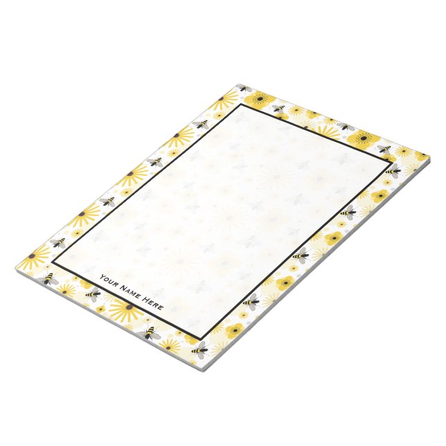 Honeybees Flowers & Polka Dots Notepad (Angled)