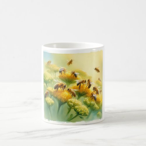 Honeybees Gathering Nectar REF258 _ Watercolor Coffee Mug