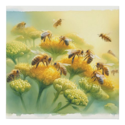 Honeybees Gathering Nectar REF258 _ Watercolor Faux Canvas Print