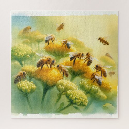 Honeybees Gathering Nectar REF258 _ Watercolor Jigsaw Puzzle