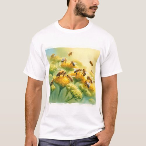 Honeybees Gathering Nectar REF258 _ Watercolor T_Shirt