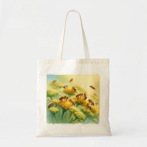 Honeybees Gathering Nectar REF258 _ Watercolor Tote Bag